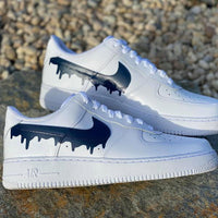 Custom Dark Blue Nike Drip Air Force Ones