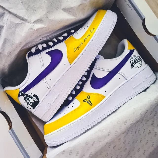 Nike, Shoes, Nike Air Force Mid White Kobe Bryant Lakers Paint Drip Custom  Nwt
