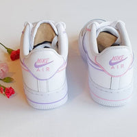 Lilac and pink: painted tick, mid-soles and details. Custom Nike Air Force 1