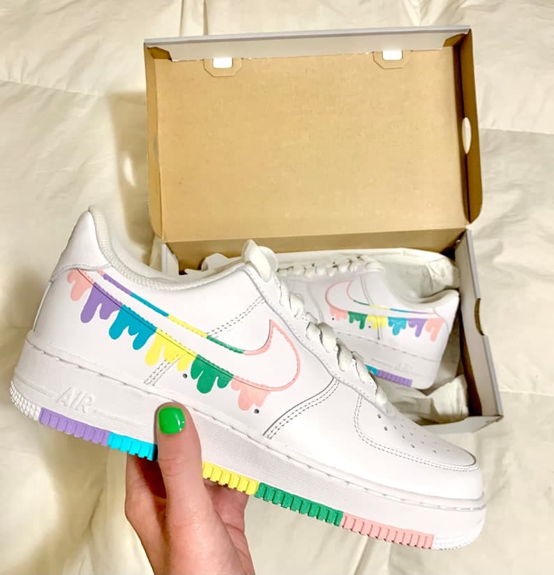 Pastel Rainbow Drip Youth Custom Air Force 1