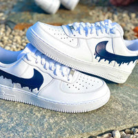 Custom Dark Blue Nike Drip Air Force Ones