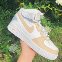 Beige Custom Nike Air Force 1 Mid Custom AF1 Hand-painted Shoes