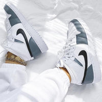 Custom Air Jordan 1 White Swoosh Grey Sneakers