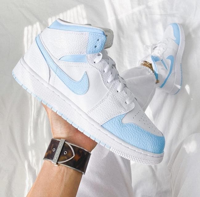 Custom Painted Jordan 1 Mid baby Blue Personalized Sneakers 
