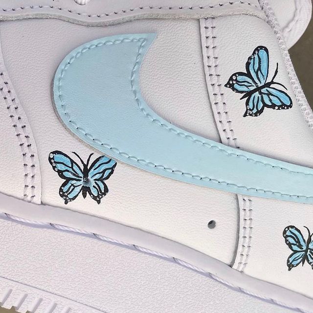Custom Air Force 1 Baby Blue Butterfly