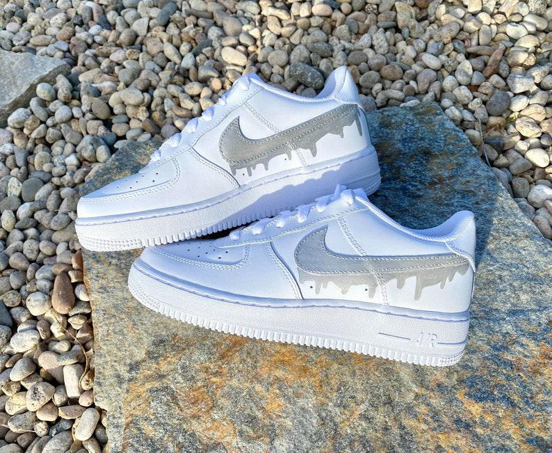 Custom Silver Nike Drip Air Force Ones