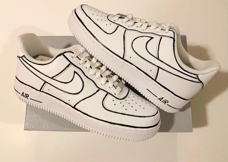 Black AF1 with White Drawing Customization — SOPHDAWG