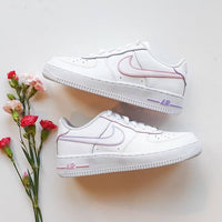 Lilac and pink: painted tick, mid-soles and details. Custom Nike Air Force 1