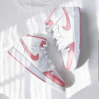 Custom Air Jordan 1 White Swoosh Pink Sneakers