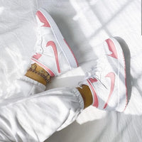 Custom Air Jordan 1 White Swoosh Pink Sneakers