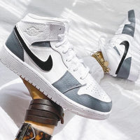 Custom Air Jordan 1 White Swoosh Grey Sneakers