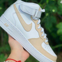 Beige Custom Nike Air Force 1 Mid Custom AF1 Hand-painted Shoes