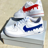 Custom Red Blue Drip Air Force Ones