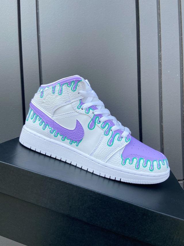 Custom Jordans Purple Green Drip