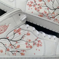 Custom Jordans Pink Flowers Brown Branches White