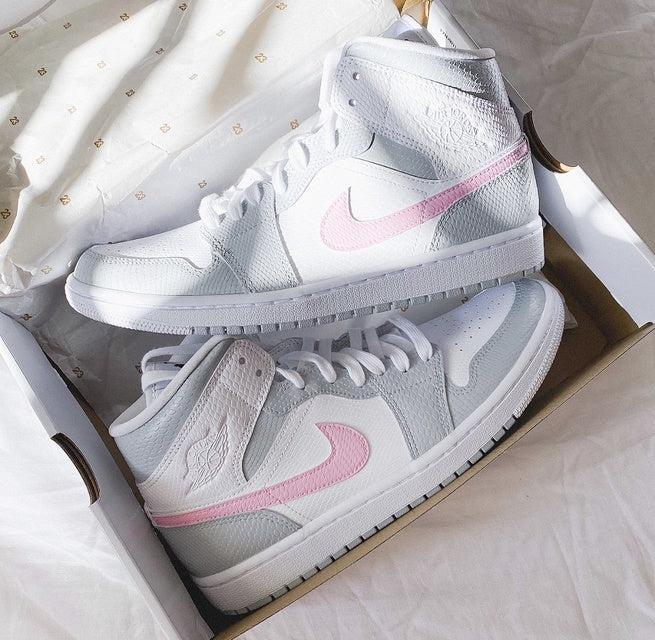 Custom Jordans Grey White Pink Swoosh