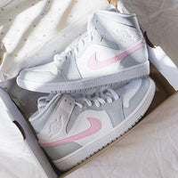 Custom Jordans Grey White Pink Swoosh