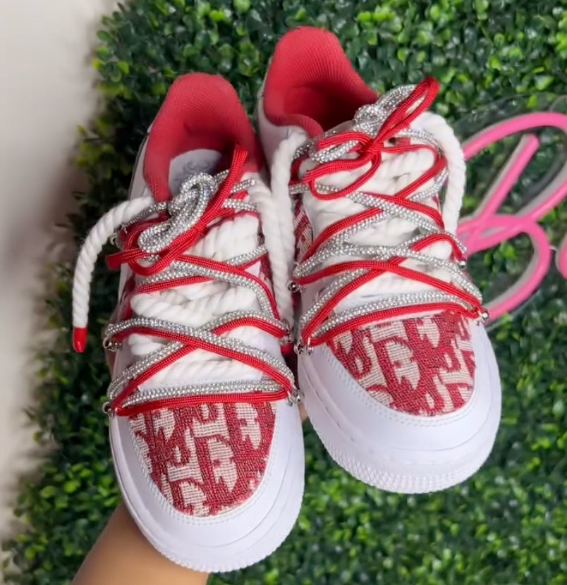 Red White Hand Painted Custom Air Force 1 Sneakers