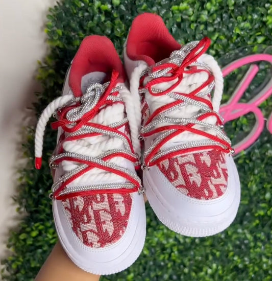 Red White Hand Painted Custom Air Force 1 Sneakers