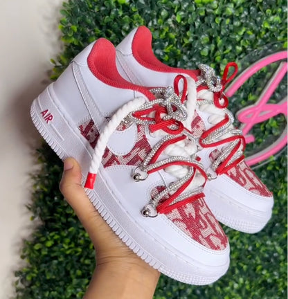 Red White Hand Painted Custom Air Force 1 Sneakers