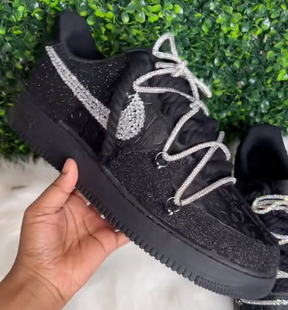 Black Rhinestone Handmade Custom Air Force 1 Sneakers