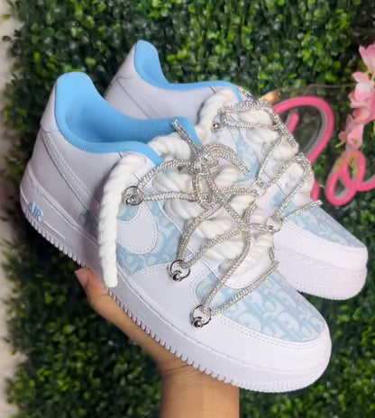 Custom Hand Painted Light Blue Rhinestone Air Force 1