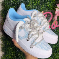 Custom Hand Painted Light Blue Rhinestone Air Force 1