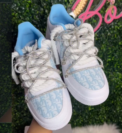 Custom Hand Painted Light Blue Rhinestone Air Force 1