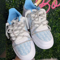Custom Hand Painted Light Blue Rhinestone Air Force 1