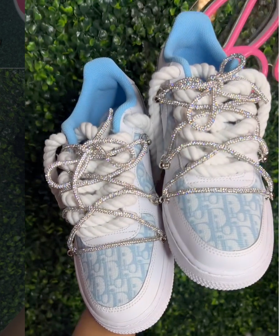Custom Hand Painted Light Blue Rhinestone Air Force 1
