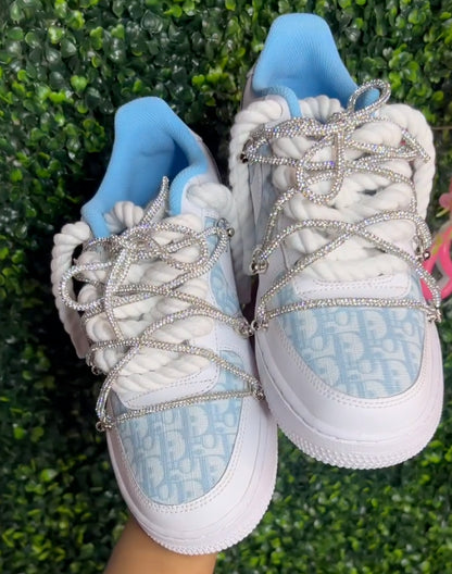 Custom Hand Painted Light Blue Rhinestone Air Force 1