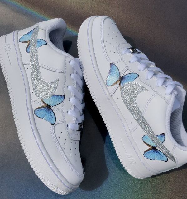 Hand Painted Blue Butterfly Custom Air Force 1 Sneakers