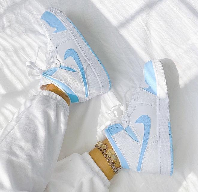 Custom Jordans White Baby Blue