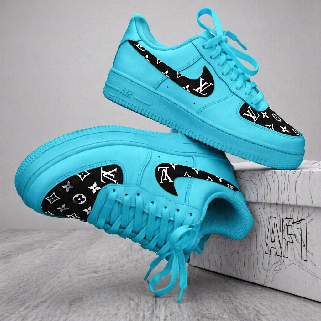 Custom Hand Painted Turquoise Air Force 1 Sneakers