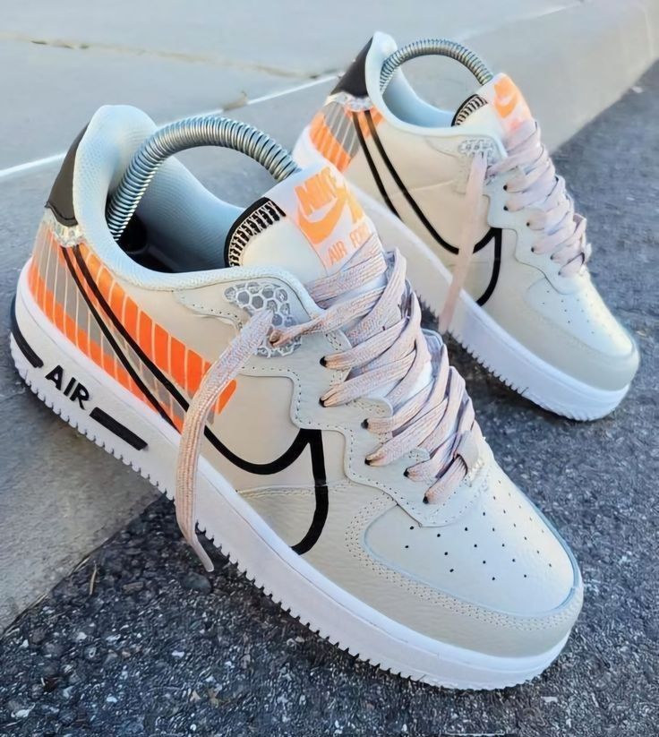 Hand Painted Custom Air Force 1 Sneakers with Orange Accents