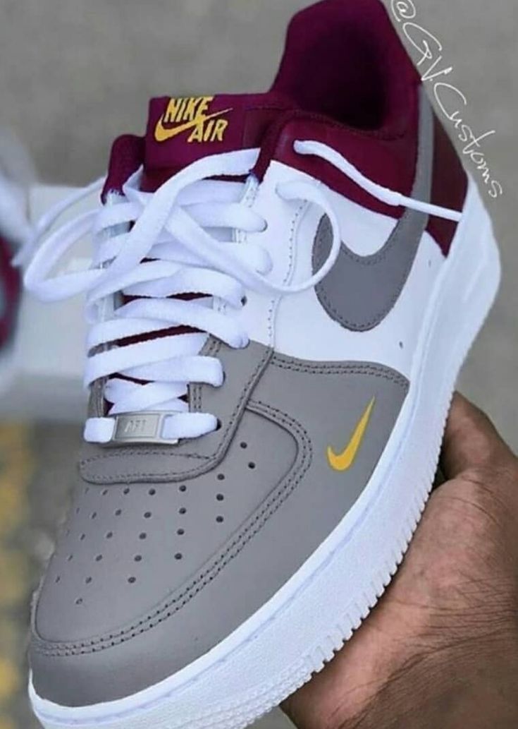 Hand Painted Custom Air Force 1 Gray & Maroon Sneakers