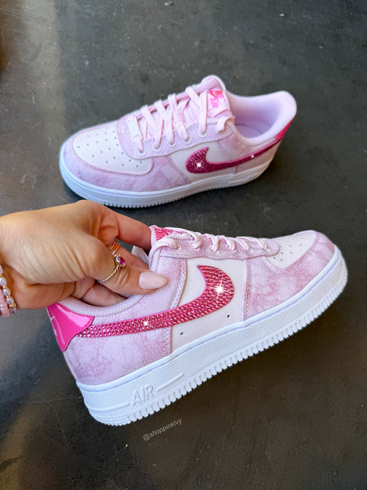 Hand Painted Pink Rhinestone Custom Air Force 1 Sneakers