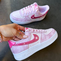 Hand Painted Pink Rhinestone Custom Air Force 1 Sneakers