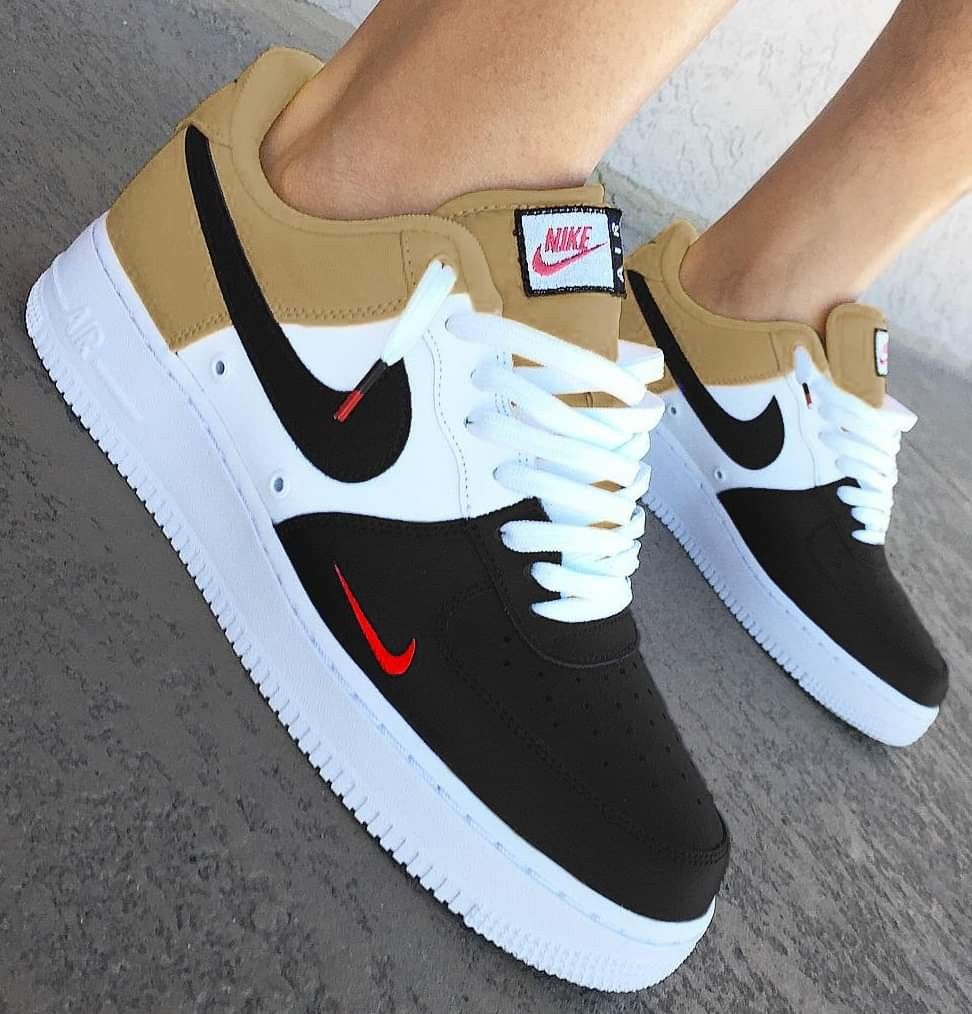 Hand Painted Custom Air Force 1 Black Tan Sneakers