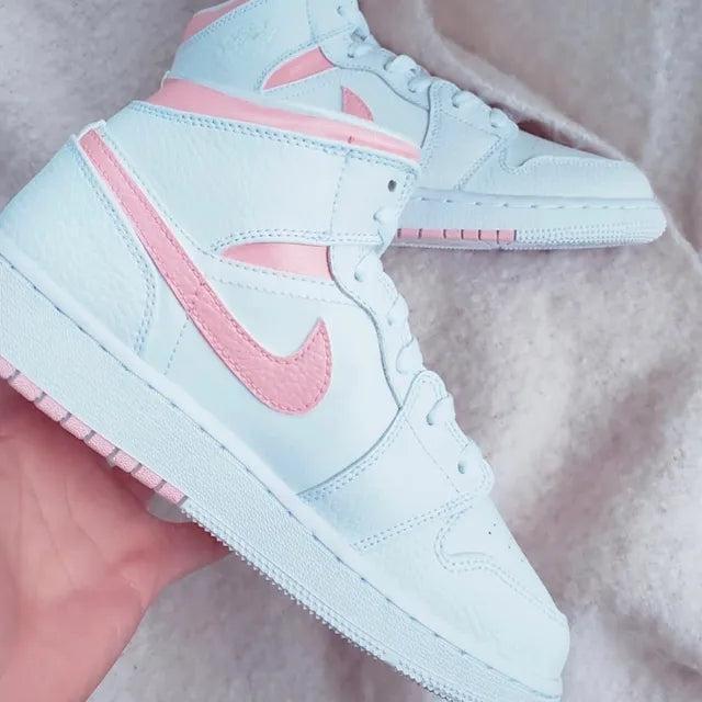 Custom Jordans White Pink Swoosh