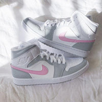 Custom Jordans Grey White Pink Swoosh