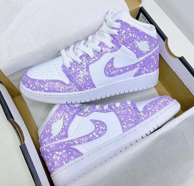 Custom Jordans Purple White Sliver Ink Splash
