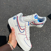 Custom Hand Painted Red Blue Rhinestone Air Force 1 Sneakers