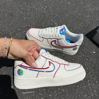 Custom Hand Painted Red Blue Rhinestone Air Force 1 Sneakers