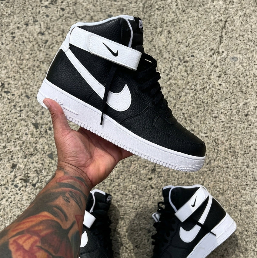 Black White Mid Top AF1 Custom Shoes Hand Painted Streetwear Sneakers