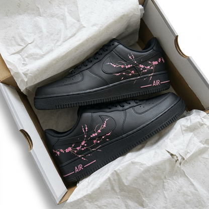 Hand Painted Black Pink Cherry Blossoms Custom Air Force 1 Sneakers