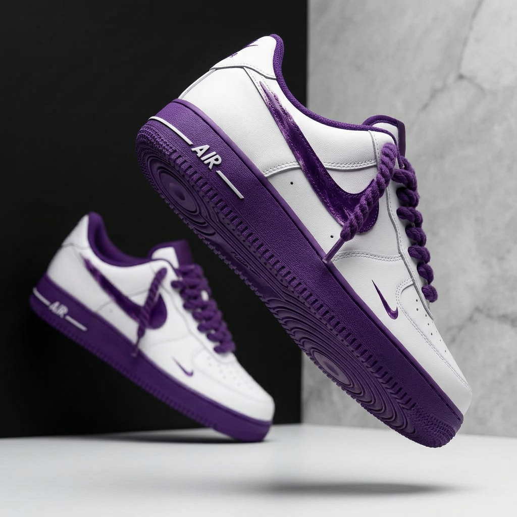Custom Hand Painted Purple Air Force 1 Sneakers