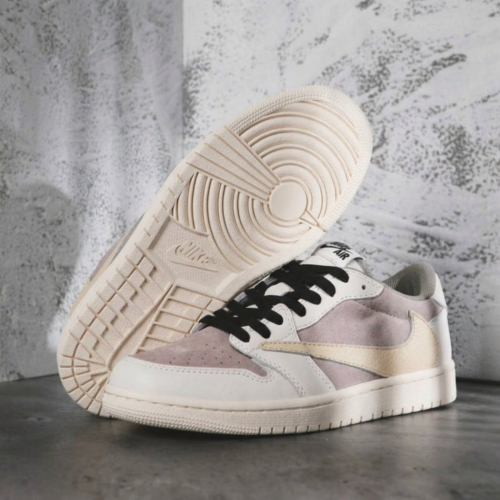 Custom Hand Painted Beige Grey Air Jordan 1 Low Sneakers
