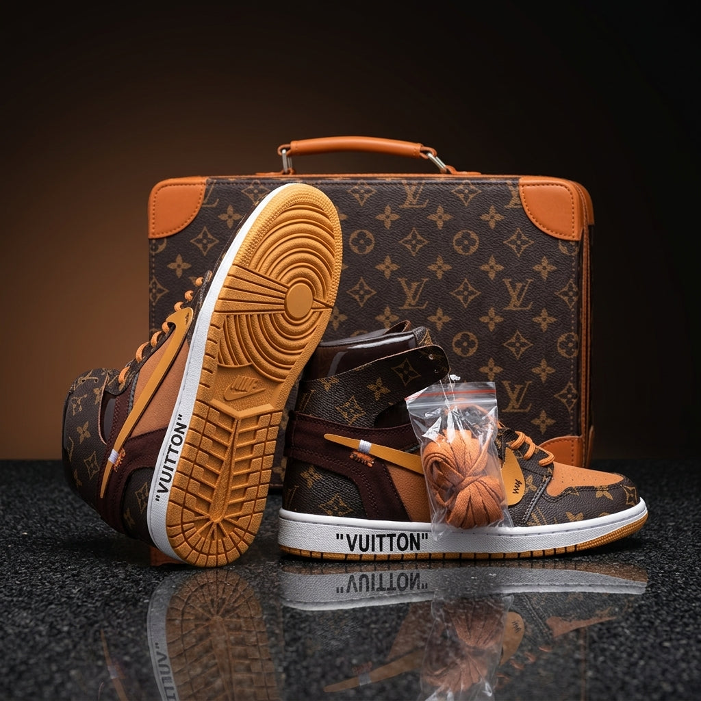 Hand Painted Custom Brown Monogram High Top Sneakers