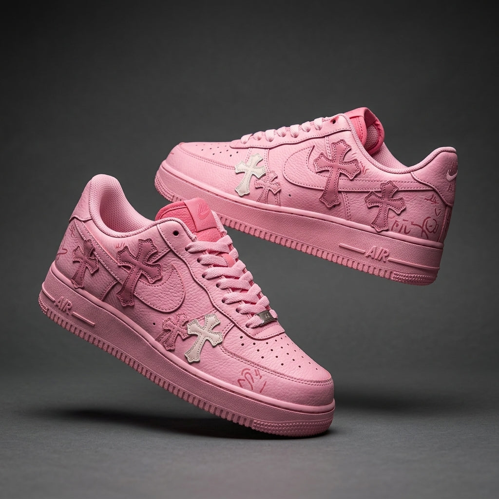 Pink Hand Painted Custom Air Force 1 Sneakers